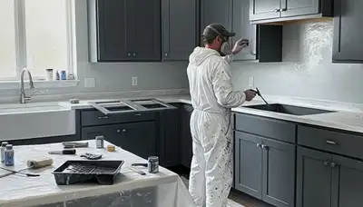 Cabinet painting service in San Mateo, CA for kitchens and bathrooms with durable, smooth finishes