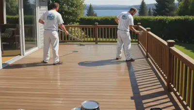 San Mateo, CA painters restoring and protecting a wood deck with professional deck painting service