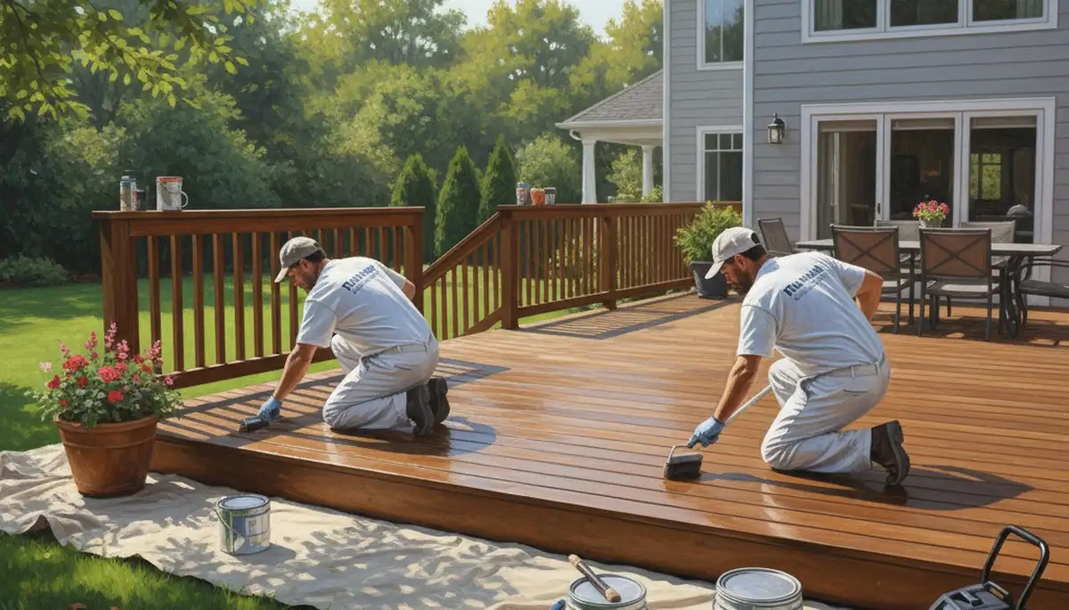 San Mateo painters refreshing a wood deck for weather protection and curb appeal