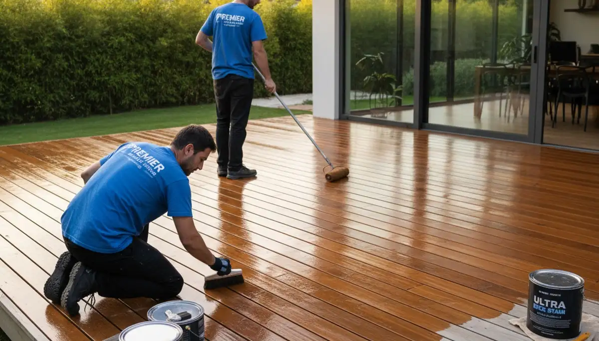 San Mateo deck staining by professional painters to protect wood from sun and coastal moisture