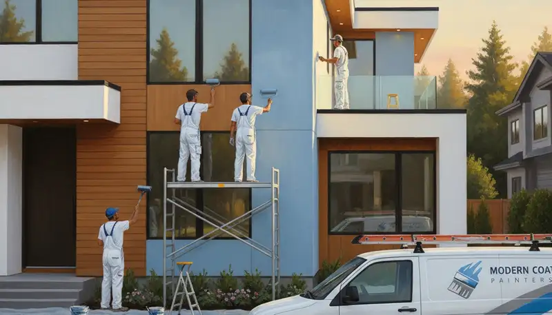 San Mateo, CA house painters applying exterior paint to a coastal home