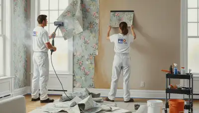San Mateo, CA painters removing wallpaper and prepping walls for repainting